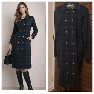 Talbots Blue Green Plaid Cotton Midi Dress Size L Classic Preppy Heritage
